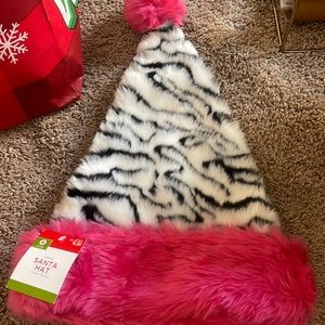 Pink and Zebra Santa Hat NWT